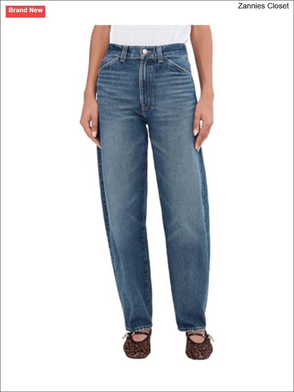 High Rise Wide Leg Balloon Jeans Relaxed Fit 100% Cotton Pleated Front